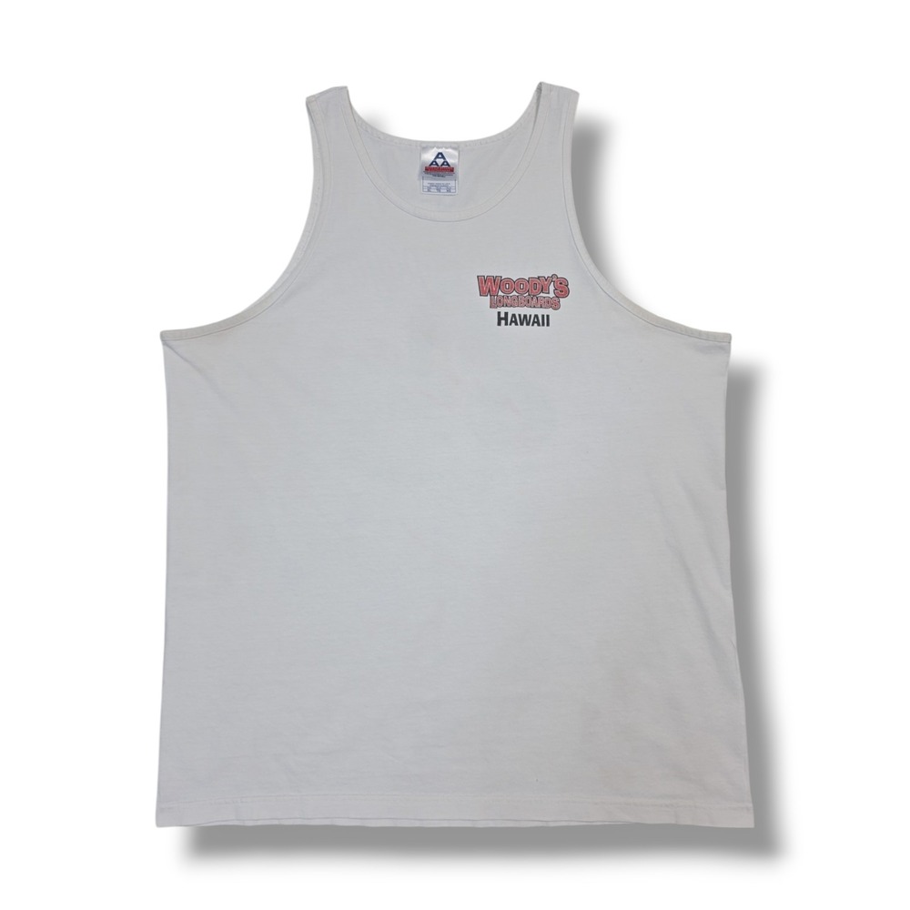VTG Woody's Longboards Nice Papayas Hawaii Homegrown Tank Top‎ White Men's XL